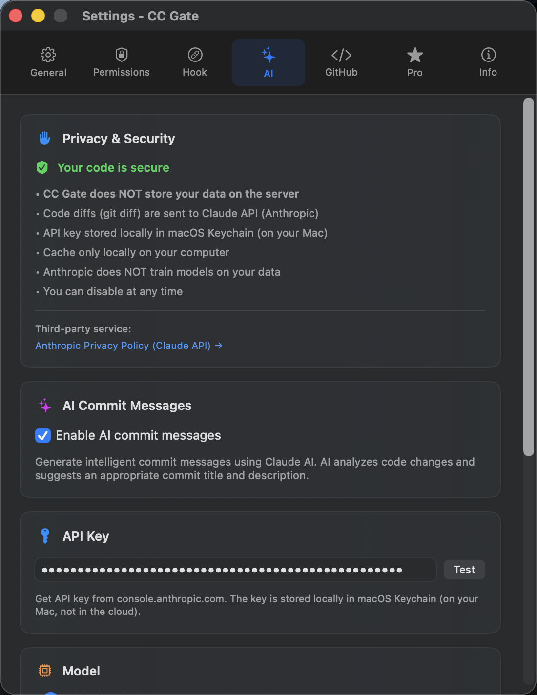 CC Gate AI settings tab