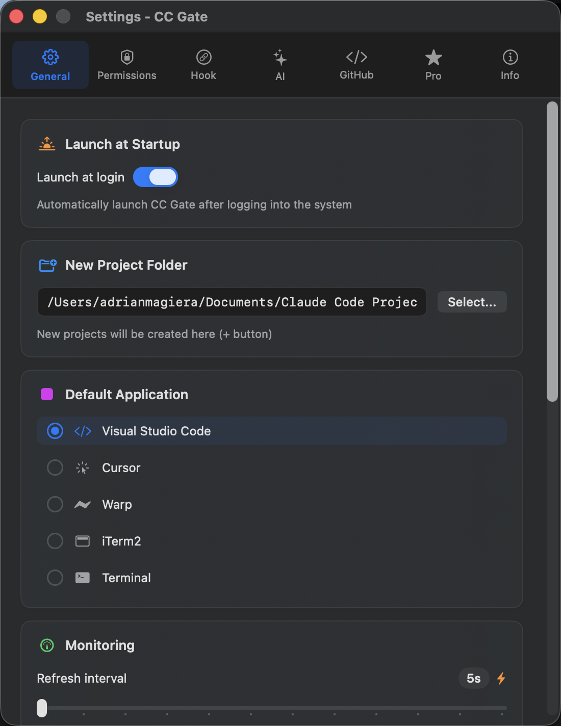CC Gate General settings tab