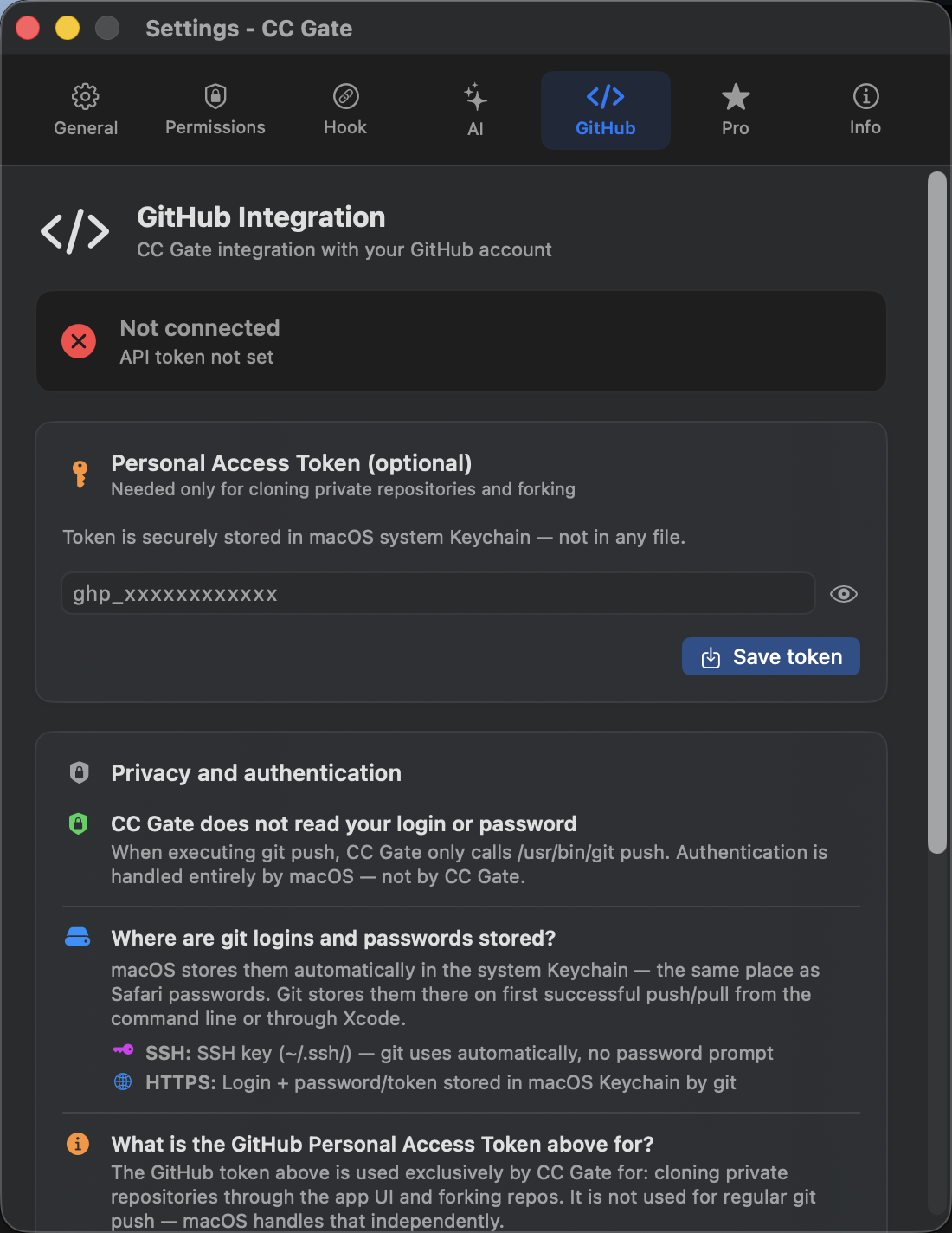 CC Gate GitHub settings tab