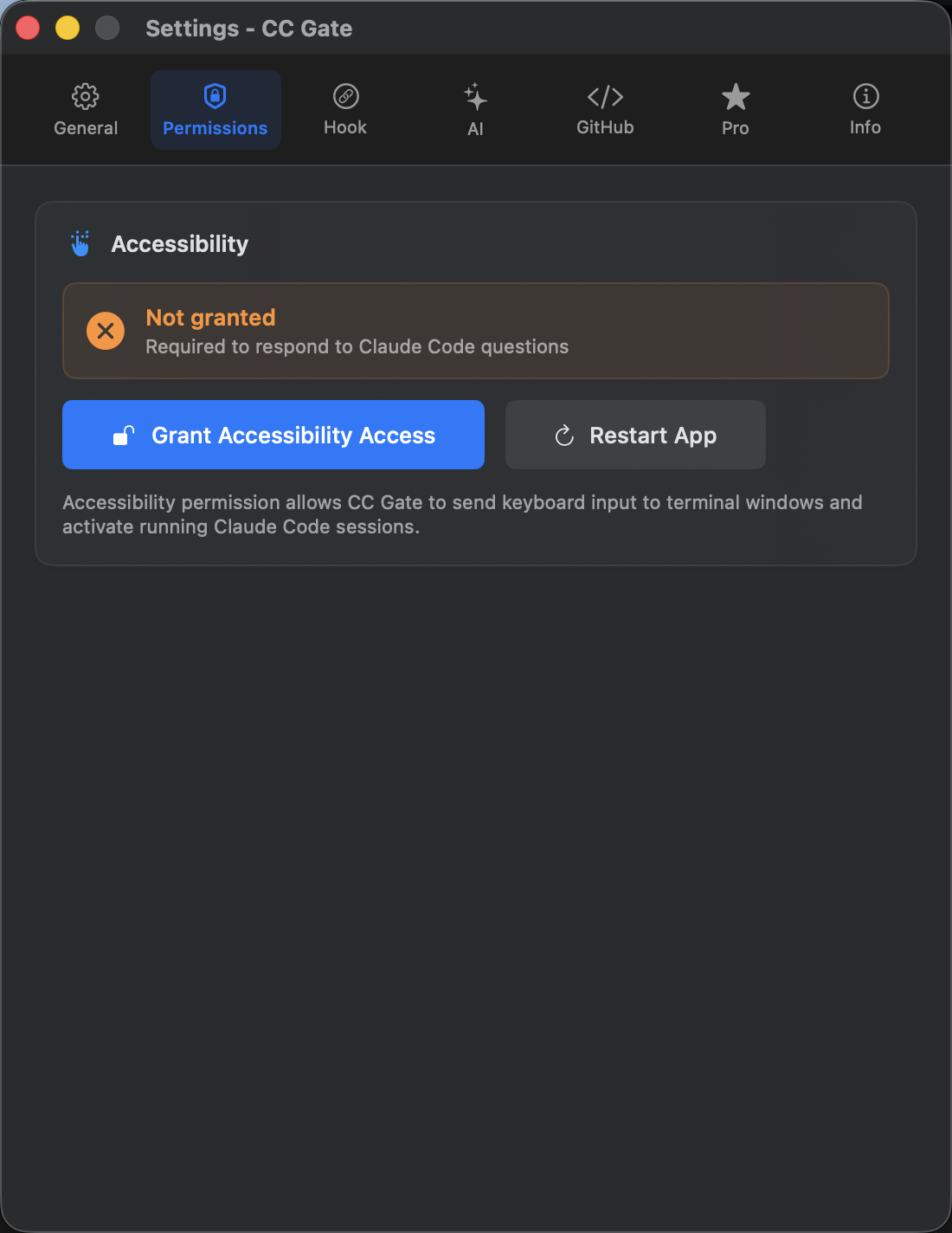 CC Gate Permissions settings tab