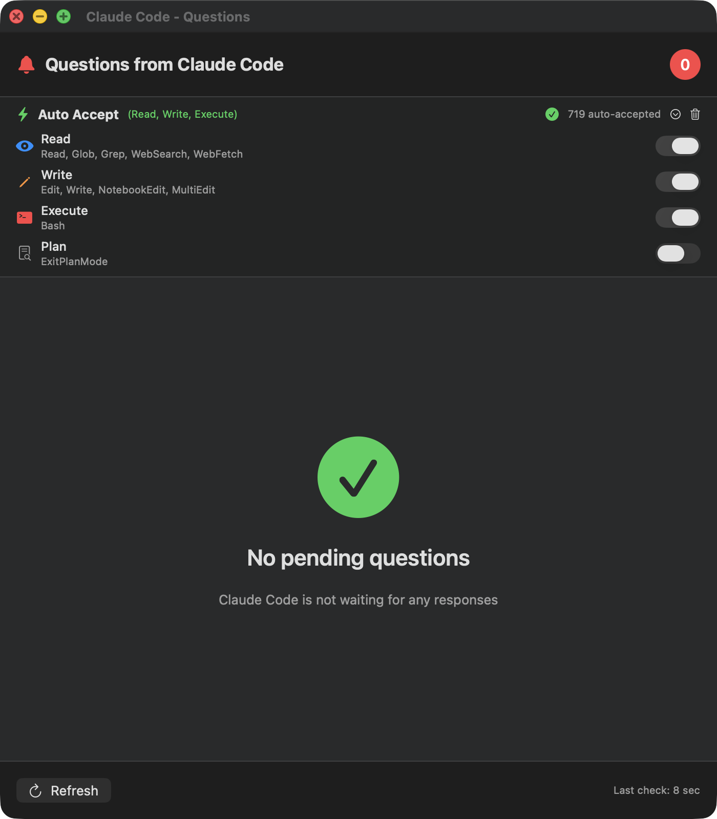 CC Gate questions window with 6-tier auto-accept control